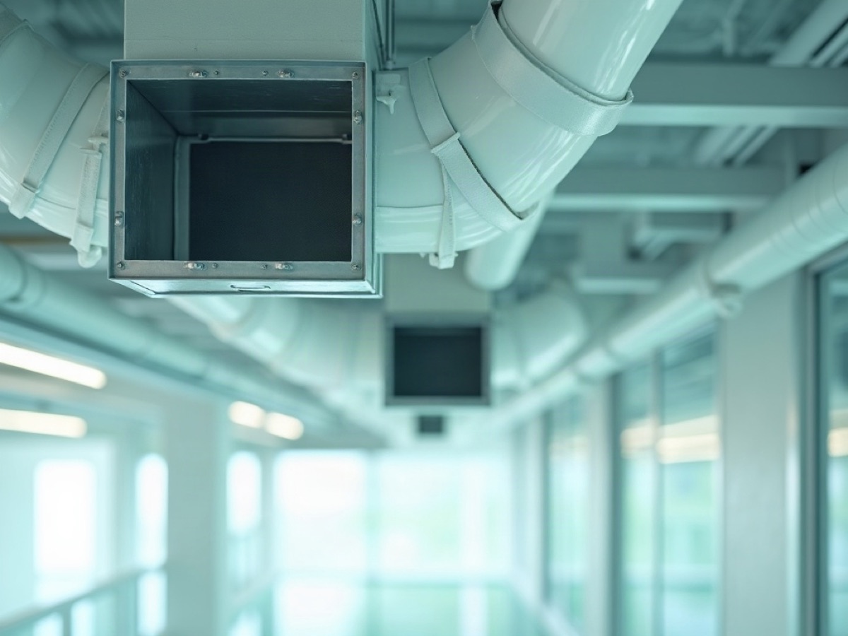 Galvanized ventilation ducts in a commercial ceiling void